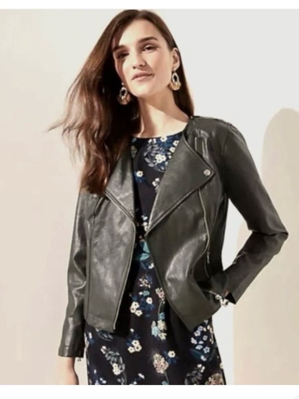 LOFT Black Faux Leather Asymmetrical Moto Jacket